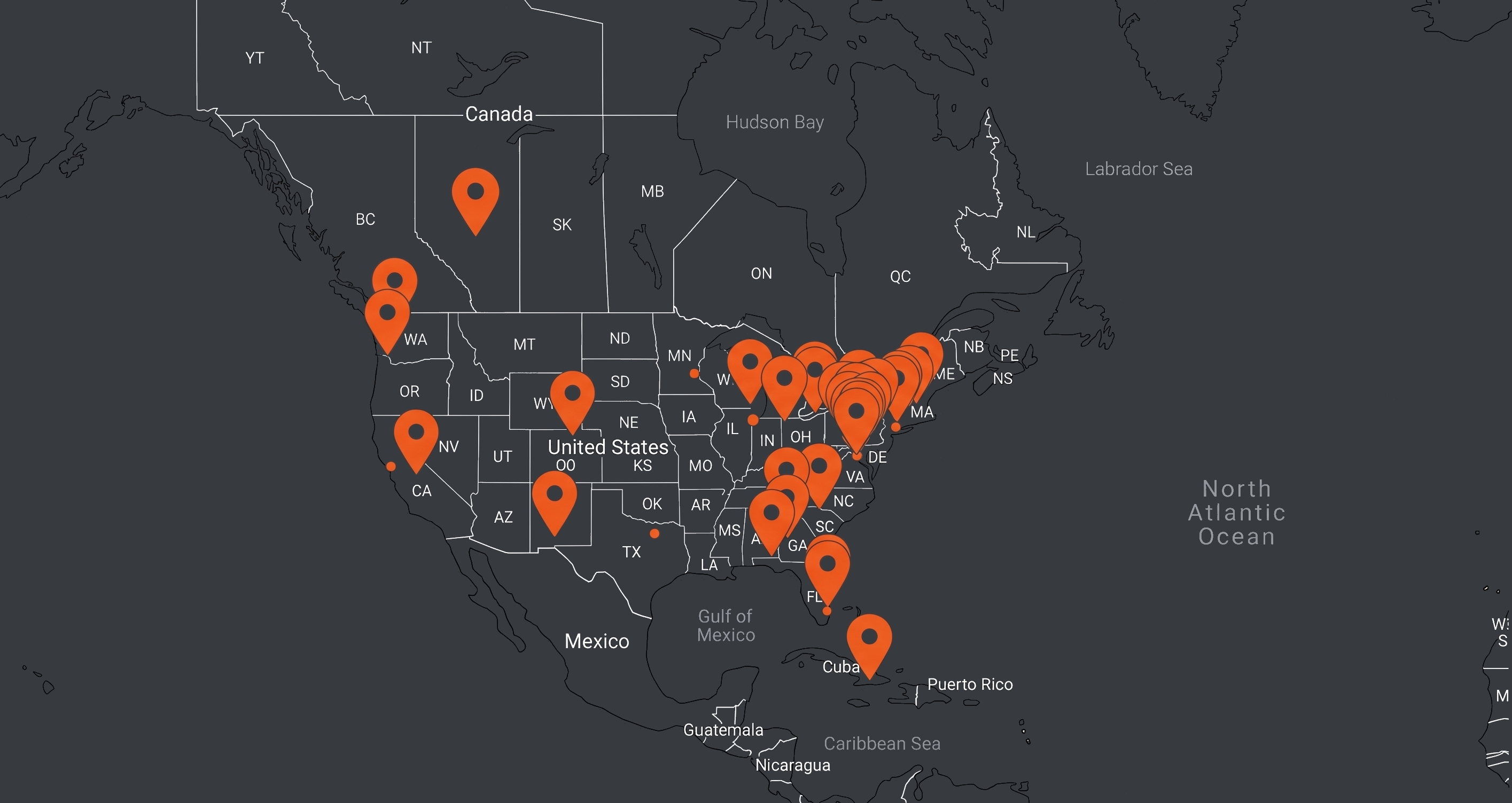 Map of ThinkEzIT client locations across the United States