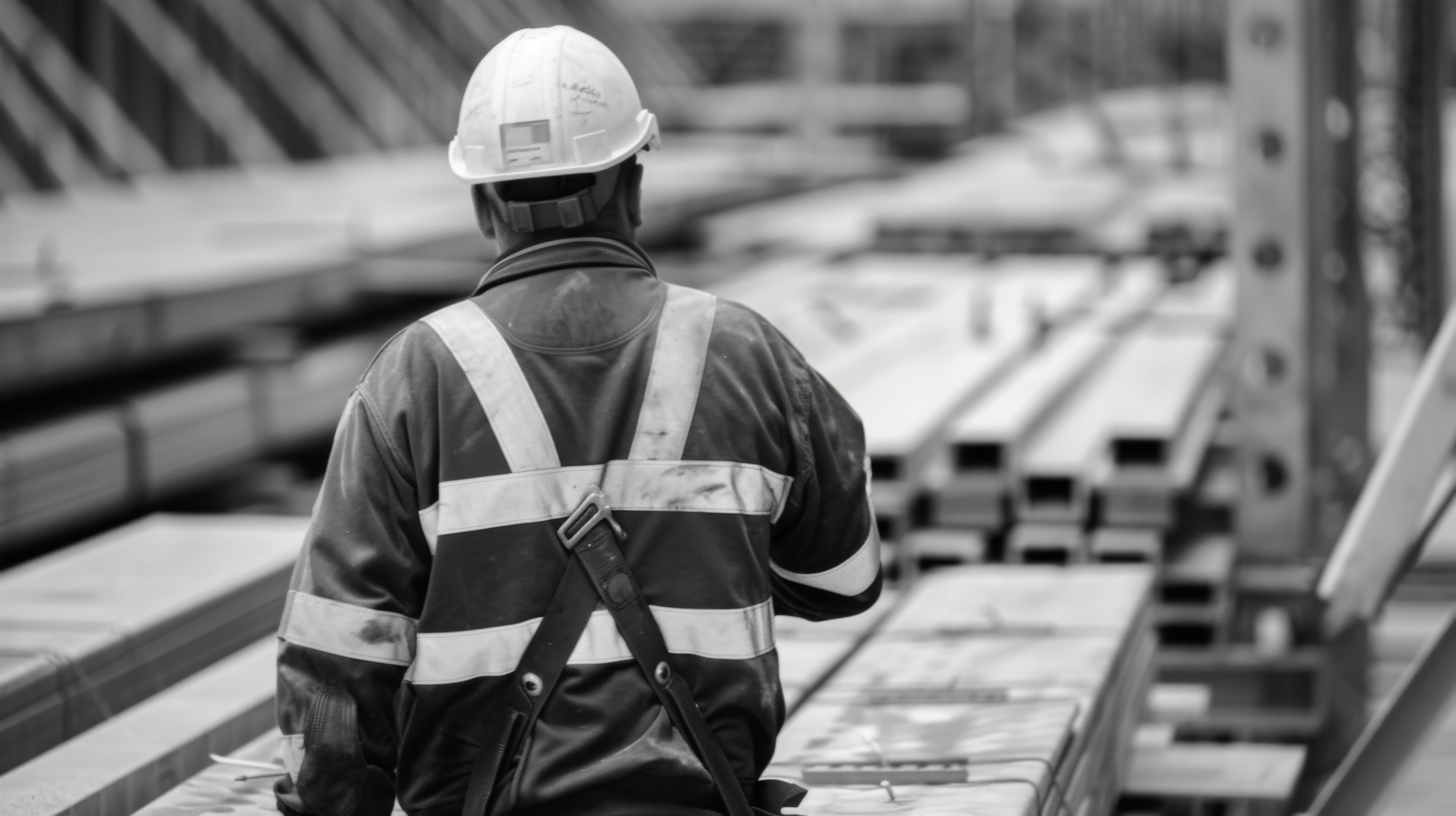 Construction worker on a job site, relying on connected technology to stay on schedule